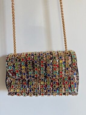 Fashion Nova Multicolor Crystal Chain Crossbody Bag
